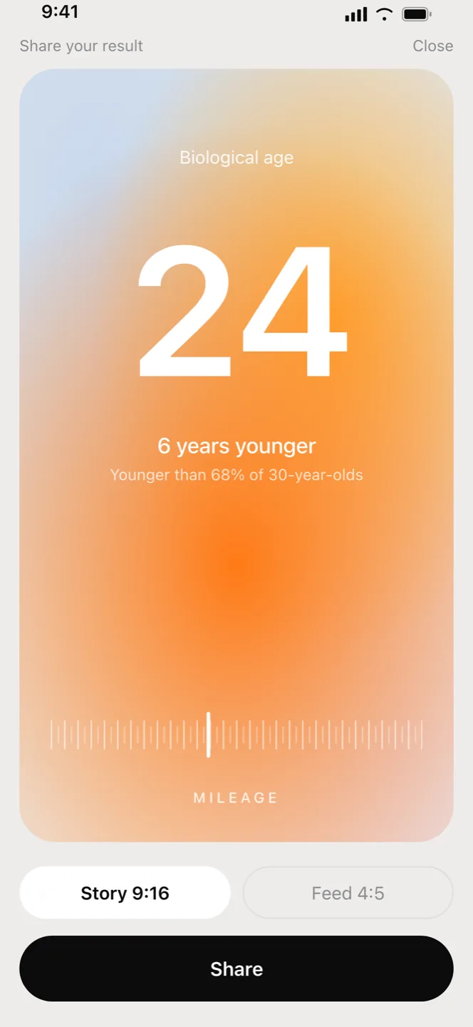 Mileage share card in a 9:16 story format